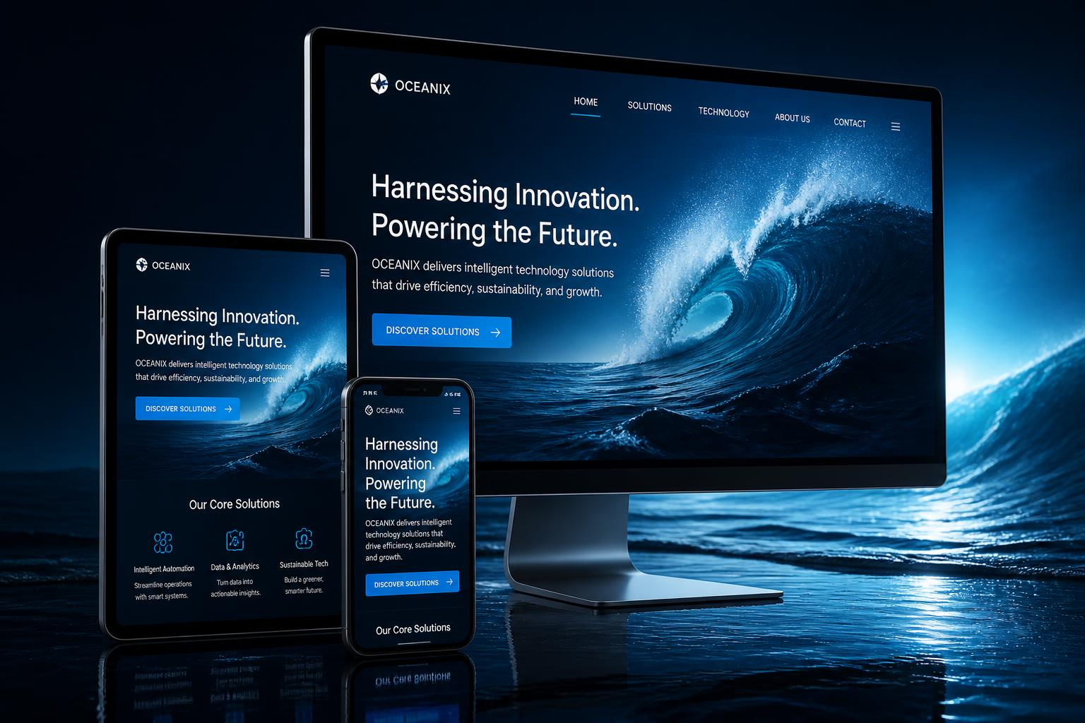Modern business websites shown on desktop, tablet, and mobile devices designed by East Bay Tidal Designs